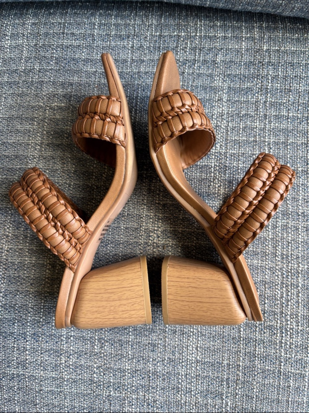 Braided Double-Strap Tan Block Heel Mule 6.5 - Picture 6 of 9